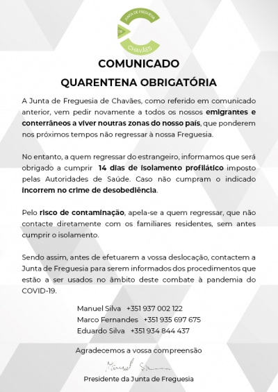 QUARENTENA OBRIGAT&Oacute;RIA